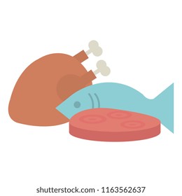 delicious chicken meat with fish and ham