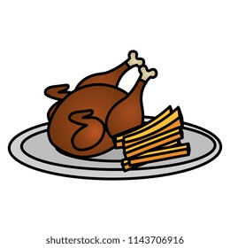 delicious chicken meat with french fries