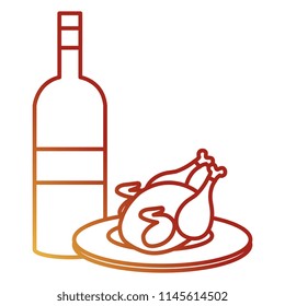 delicious chicken meat with wine bottle