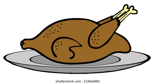 Roast Chicken On Round Plate Illustration Stock Vector (Royalty Free ...