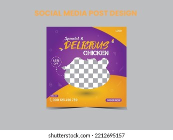 Delicious chicken social media post design, online marketing vector file, ad campaign