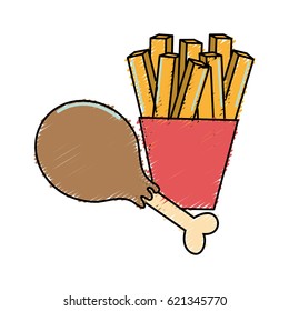 delicious chicken thigh with tasty fries french