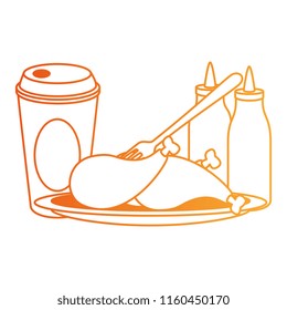 delicious chicken thighs with sauces and soda