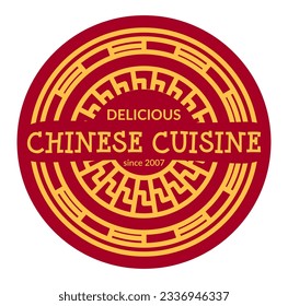 Delicious Chinese cuisine and dishes from restaurants and shops. Isolated logo with print and copyspace. Tasty meal for clients. Promotional banner or label, emblem or logotype. Vector in flat style