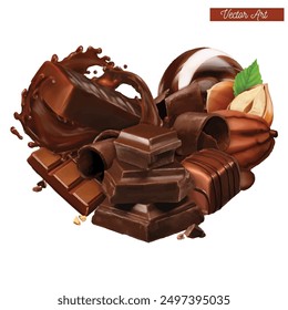 delicious choco chocolate heart summer dessert festive gifting chocolate vector art