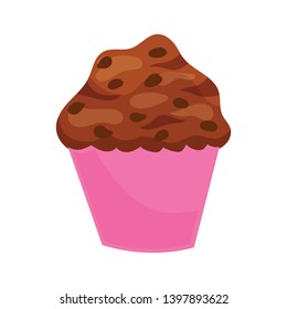 Delicious choco muffin, cupcake, vector illustration