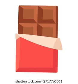 Deliciosa barra de chocolate en envoltura roja, ilustración de regalo de dulces del día de San Valentín, Vector plano.