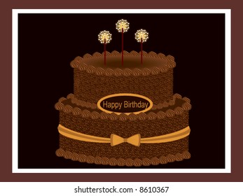 A delicious chocolate birthday cake with sparking candles (Vector)