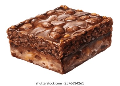 Delicious chocolate brownie, rich texture, topped with nuts, dessert photography, indulgent treat, sweet cravings.