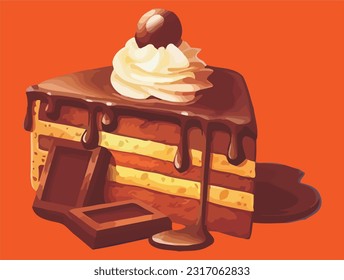 Delicious Chocolate Brownies Shortcake Cartoon Style Design Isolated Vector Illustration