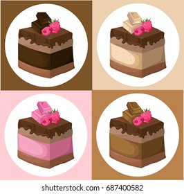 Delicious chocolate Cake collection Vector illustration