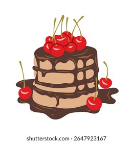 Delicioso bolo de chocolate coberto com creme e cerejas em um fundo transparente faz para uma imagem de sobremesa tentadora Use para ilustrar receitas ou ocasiões comemorativas.