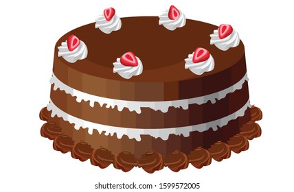 Delicious Chocolate Cake Vector Isolated On White Background.