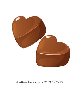 Delicious chocolate candies in heart shape isolated on white background
