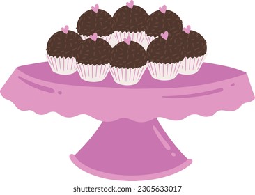 delicious chocolate candies in pink cupcake stand vector illustration design