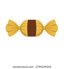Delicious chocolate candy with yellow wrapper and twisted ends, isolated on white background, sweet treat illustration
