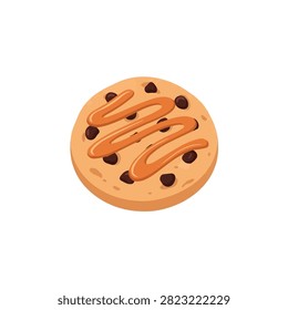 Delicious Chocolate Chip Cookie with Caramel Drizzle Topping Vector Illustration Isolated on White