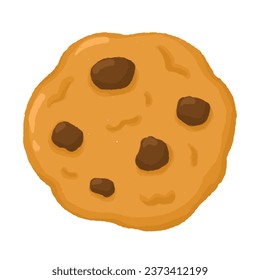 Delicious chocolate chip cookie hand drawn cartoon style isolated on a white background