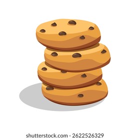 Heerlijke chocoladekoekjes geïsoleerd op een witte achtergrond. Stapel zelfgemaakte koekjes. Vectorillustratie