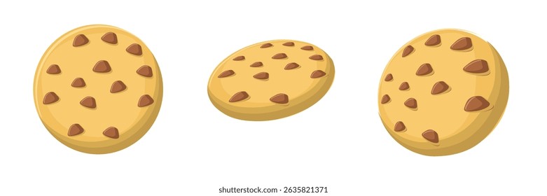 Delicious chocolate chip cookies vector illustration, with one stack of cookies 