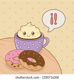 delicious chocolate cup and sweet food kawaii characters