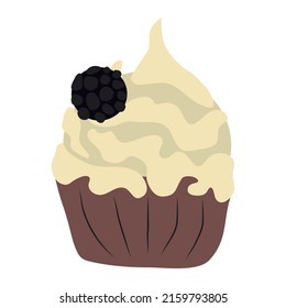Delicious chocolate cupcake with blackberry on the top Dessert vector illustration design