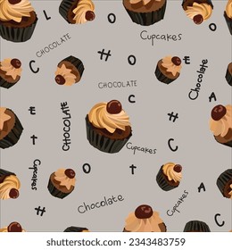 delicious chocolate cupcakes seamless pattern