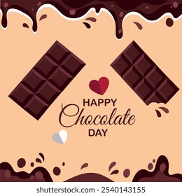 Delicious Chocolate Day Background with Melted Chocolate .  Template for Chocolate Day, Valentine . Vector Illustration.