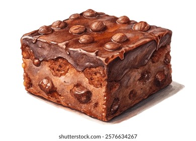 Delicious chocolate dessert, rich brownie texture, topped with coffee beans, inviting sweet treat, gourmet indulgence.