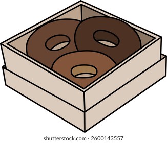 Delicious chocolate donuts in a box. Suitable to eat while drinking coffee.