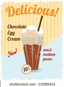 delicious chocolate egg cream vintage style vector illustration