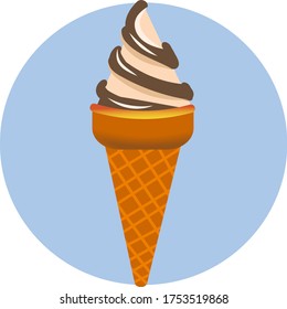 Delicious, chocolate ice cream cone. On a blue background, for a design or avatar.