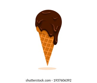 Delicious chocolate ice cream cone melted. Tasty sweet ice cream. vector illustration