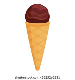 Delicious chocolate ice cream scoops in waffle cone on white background