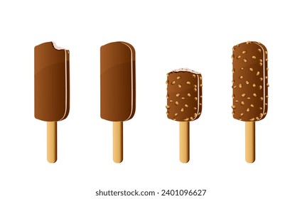 Delicious chocolate ice cream set. Realistic style vector illustration isolated on white.