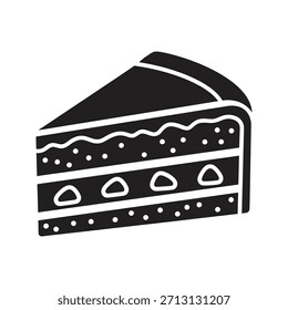 Delicious chocolate layer cake slice dessert pastry bakery food icon symbol solid glyph vector design element sweet treat snack celebration birthday