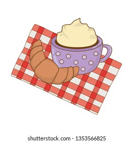 delicious chocolate mug with croissant