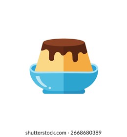Delicious Chocolate Pudding Dessert in Blue Bowl Isolated on White Background