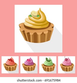 Delicious chocolate tartlet collection decor Vector illustrations