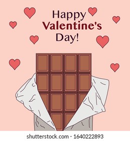 Delicious chocolate in tinfoil. Valentine's day post card concept. hand drawn style vector design illustrations. 