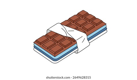 Deliciosa barra de sanduíche de wafer de chocolate coberta em papel de embalagem doce de confeitaria