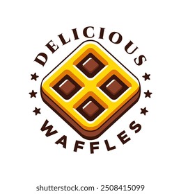 Delicious chocolate waffle logo vector illustration template with sweet taste, waffle original