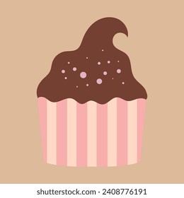 Delicious chocolate-flavored cupcake vector with a transparent background