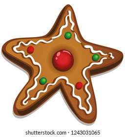 Delicious Christmas cookie. Star with icing sugar and pearls. Christmas baking. 