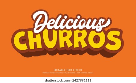 delicious churros mexican food editable 3d text effect template bold typography and abstract style, food logo and fast food brand