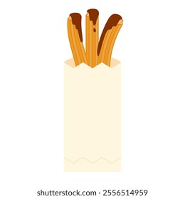 Delicious churros vector illustration. Churros in paper bag. Churros sign, symbol, icon