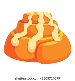 Delicious cinnamon roll being topped with white icing