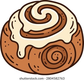 Delicious cinnamon roll with glaze cartoon illustration cinnamon illustration breakfast cinnamonroll delicious sweetbread restaurant whimsical pastries culinary bakedgood sugarcoat