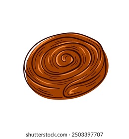 Delicious cinnamon roll in line art style. A sweet and tasty treat for breakfast time. Vector illustration isolated on a white background.