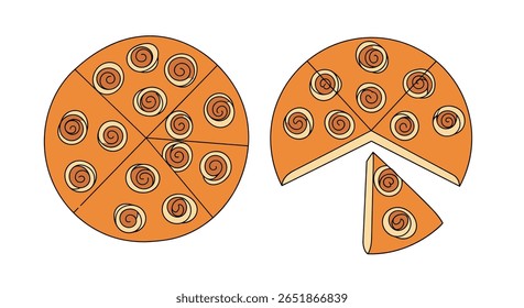 Deliciosos pastéis de espiral de canela cortados em fatias perfeitas para compartilhar e desfrutar